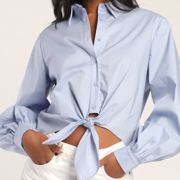 Lulus Tops - Lulus Sunny Ties Light Blue Tie-front Long Sleeve Button-up Top - Size XS